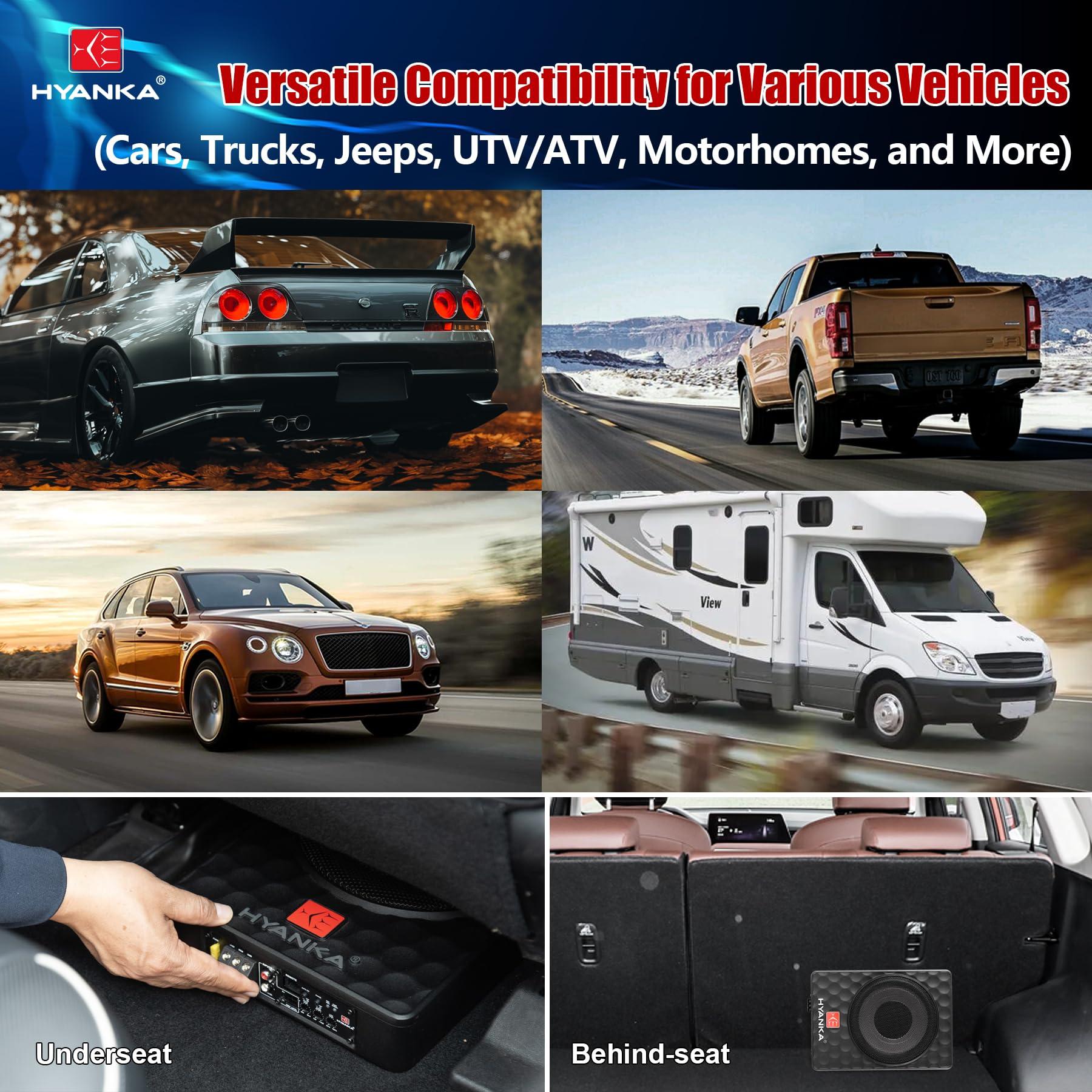 H YANKA H YANKA SODA-10ASW 480W 10 Inch Compact Underseat Car Subwoofer with Built-in Amp, Slim Powered Subwoofer for Car/Truck/Jeep Audio