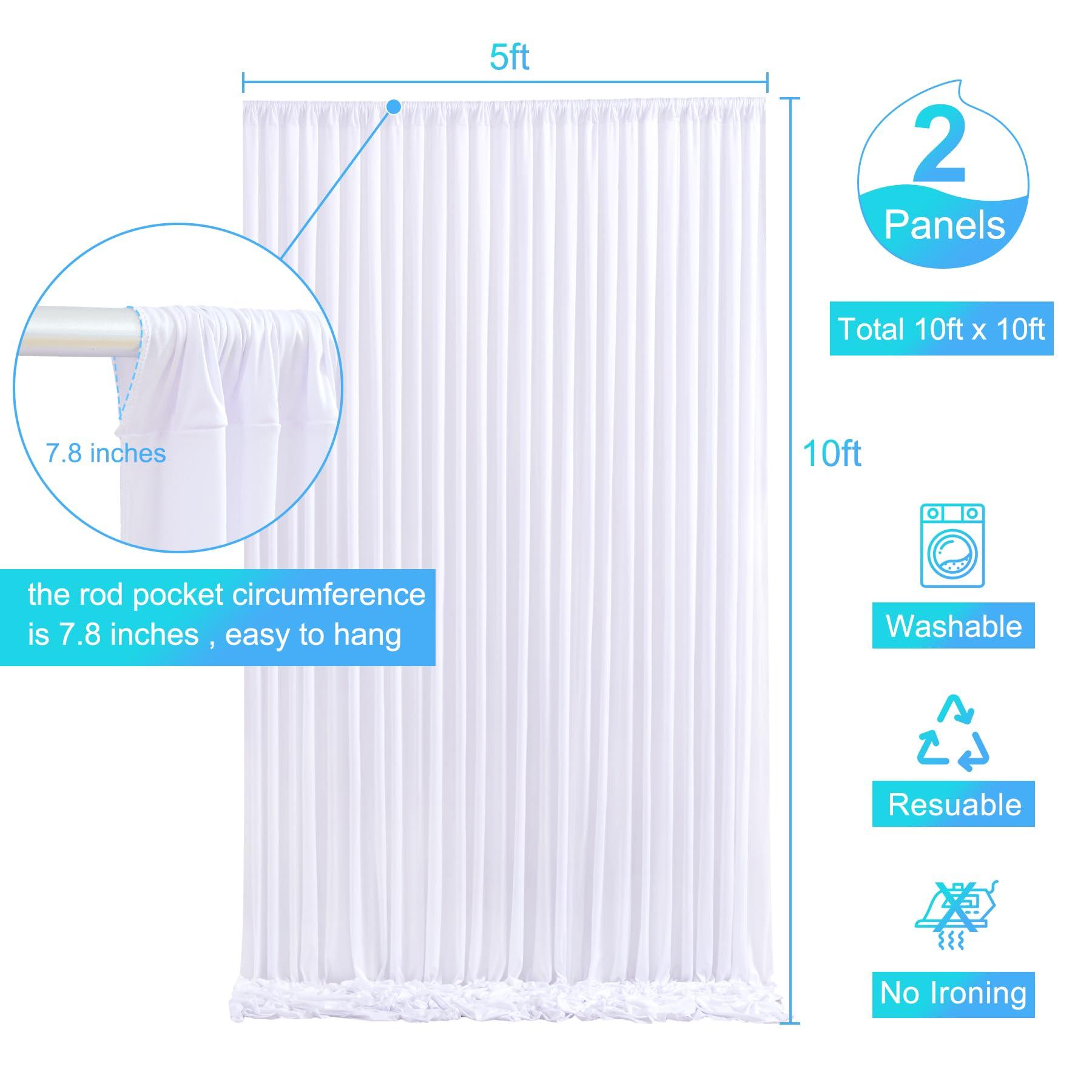 Suppromo 10ft x 10ft White Backdrop Curtain for Parties Wedding White Wrinkle Free Backdrop Drapes Panels for Baby Shower Gender Reveal Birthday Photo Photography Polyester Fabric Background Decoration