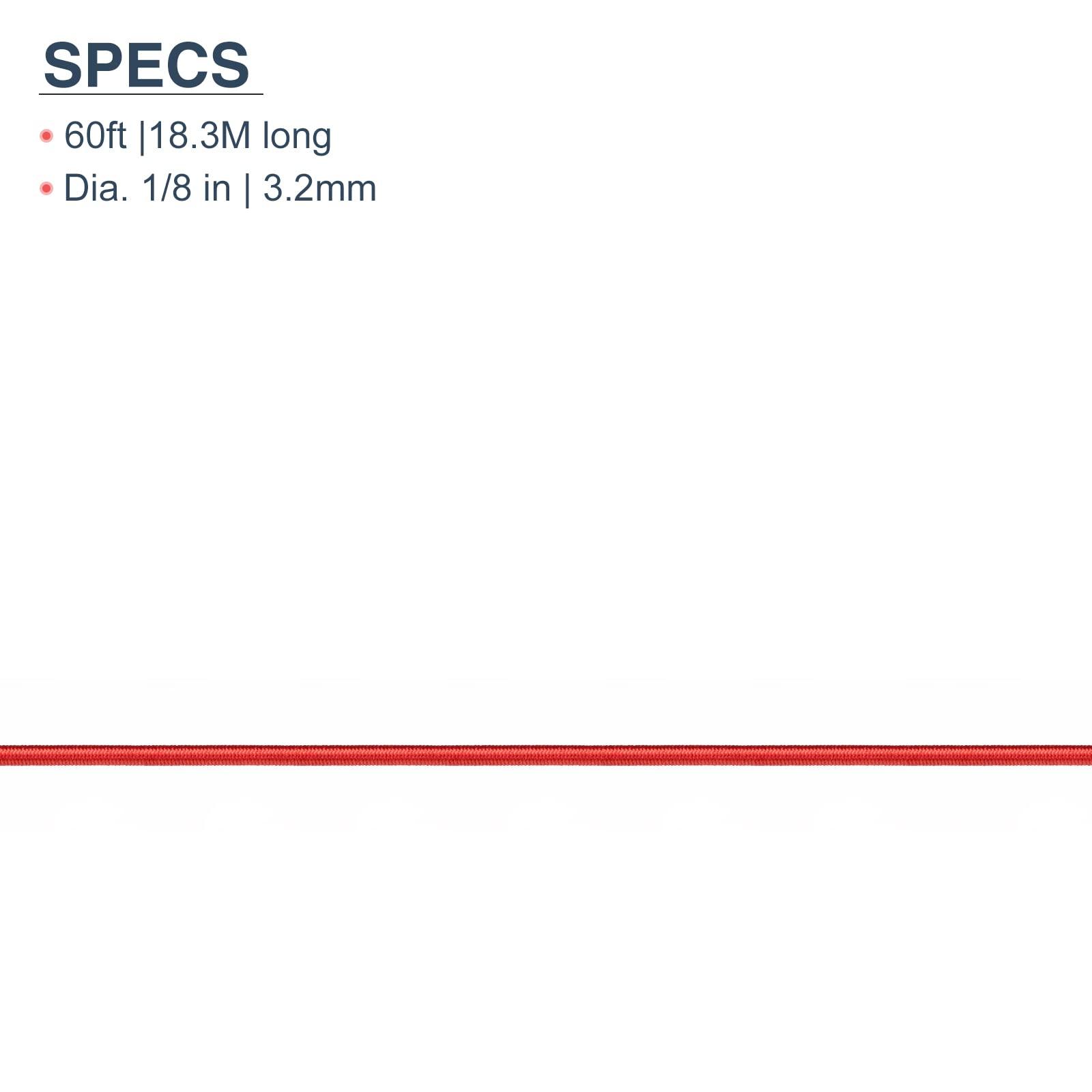 BRILLIANCE4U BRILLIANCE4U Tent Pole Shock Cord 1/8 inch 60ft, Elastic Bungee Cord, Replacement Shock Cord for Tent Poles, Tent Pole Repair Kit, Elastic Cord with Lead Wire and Washers Red