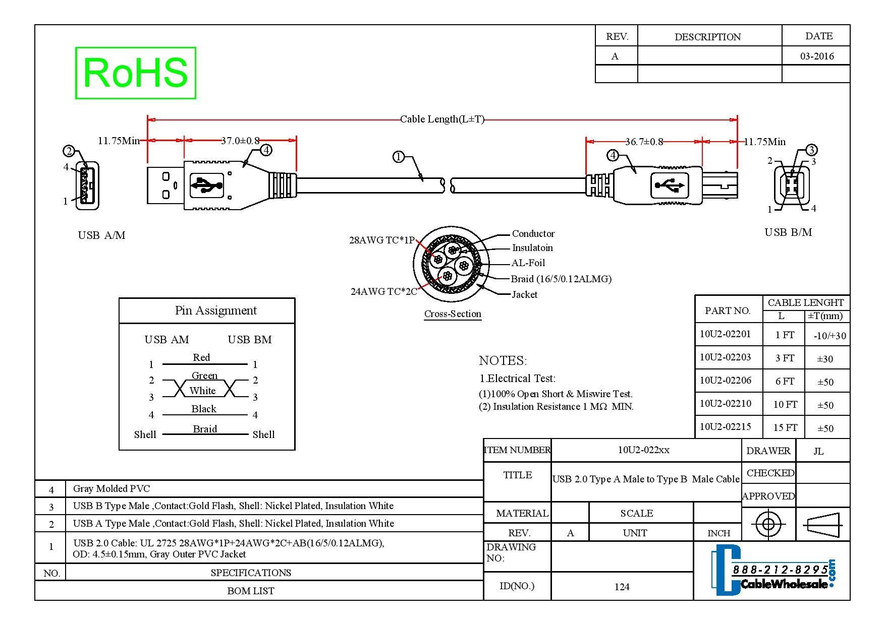CableWholesale CableWholesale 3 feet USB 2.0 Printer/Device Cable, Black, Type A Male/Type B Male Plug, A Male to B Male High Speed USB Cable, USB 2.0 to Type B Cable, Type B Printer Cable
