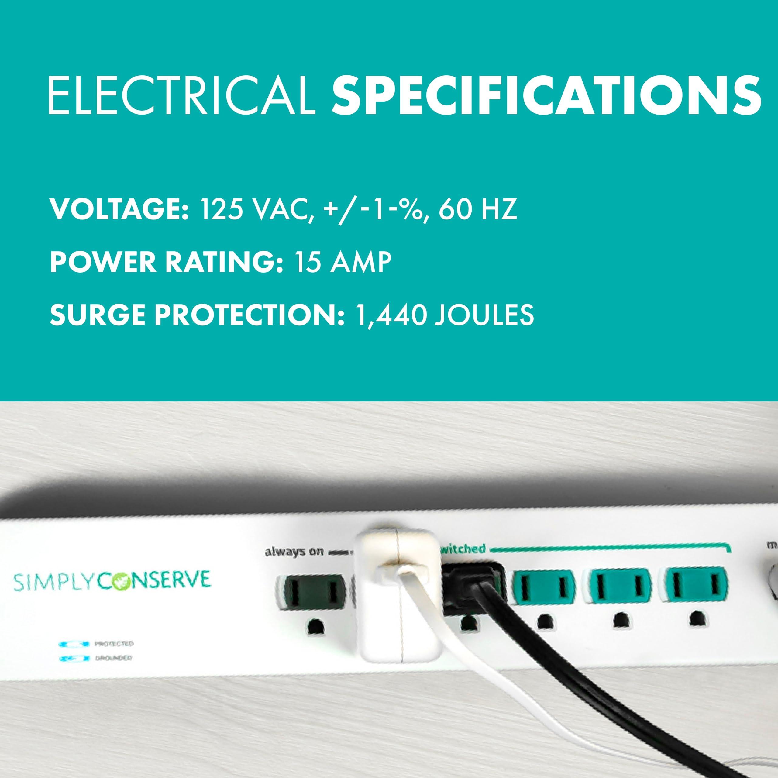 Simply Conserve Simply Conserve Advanced Power Strip SC73T1, Surge Protector Outlets, White Power Strip Extension Cord with Multiple Outlets, Power Surge Strip for Electronics, Energy Saver Device