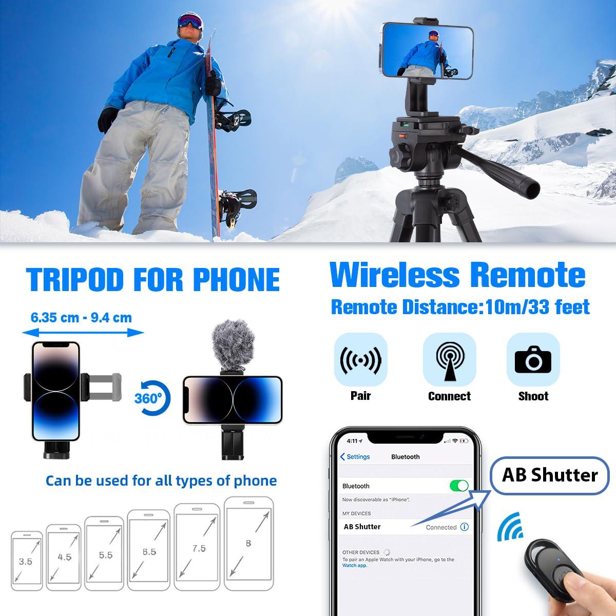 Arsoer Camera Tripod, 74" DSLR Camera Tripod with 2 QR Plates for Sony/Nikon/Canon, Lightweight Video Tripod Stand for Travelling, Phone Tripod with Fluid Head/Phone Holder/Wireless Remote Max.Load 6kg