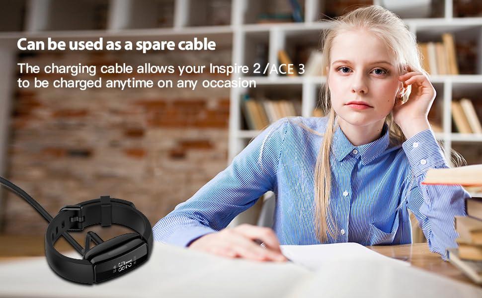 FitTurn FitTurn USB Charger Compatible with Fitbit Ace 3 Activity Tracker 3.3ft/100cm Replacement USB Charger Charging Clip Cable Base Data Sync for Ace 3 Fitness Tracker 6+ 2Pack Black