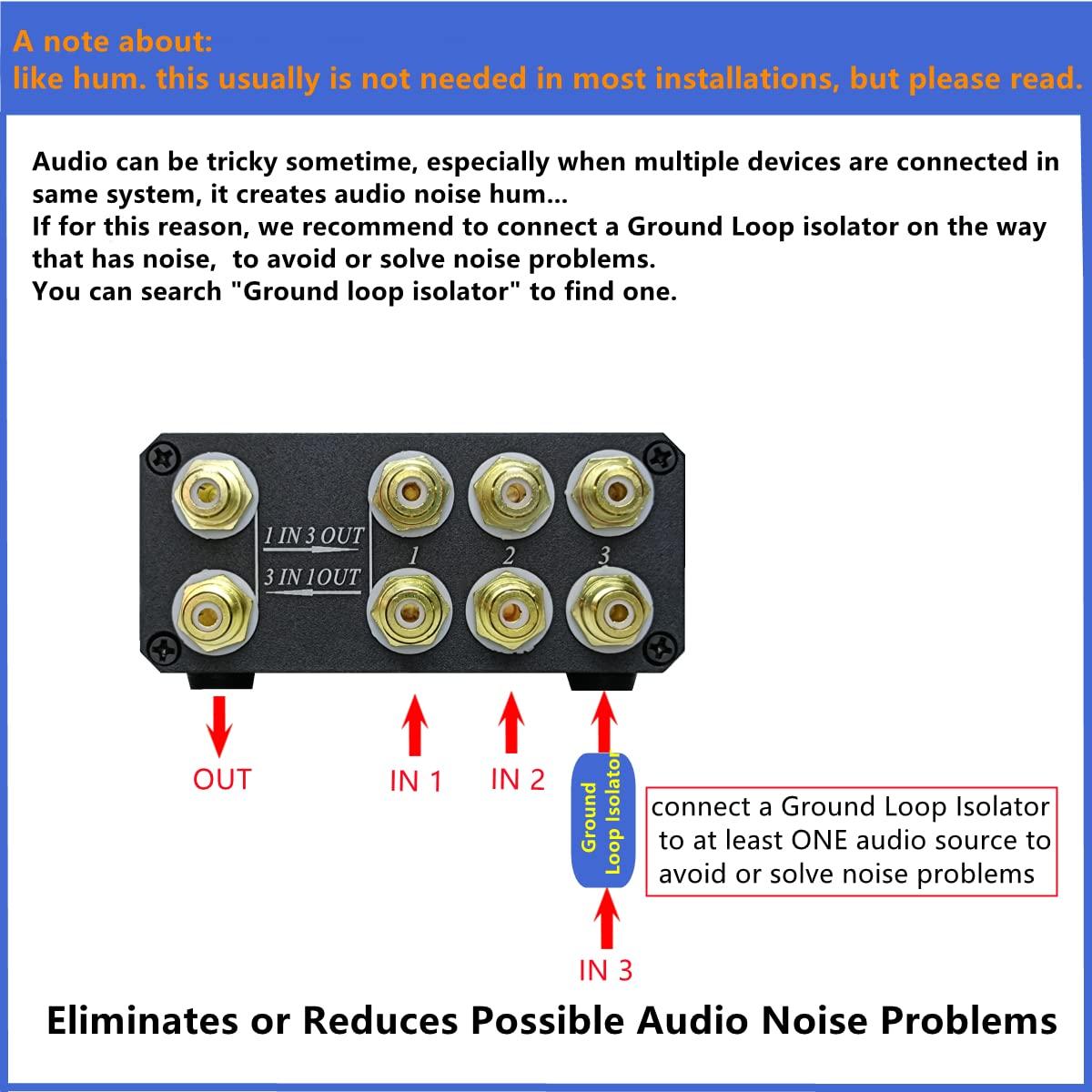 SOLUPEAK SOLUPEAK U31 Premium RCA Switch Box, 3 in 1 Out Audio Switch, Stereo Switch Box with Signal Lossless, Sturdy Aluminum case Strong Anti-Interference, Compact Connector Distributor RCA Splitter Boxes
