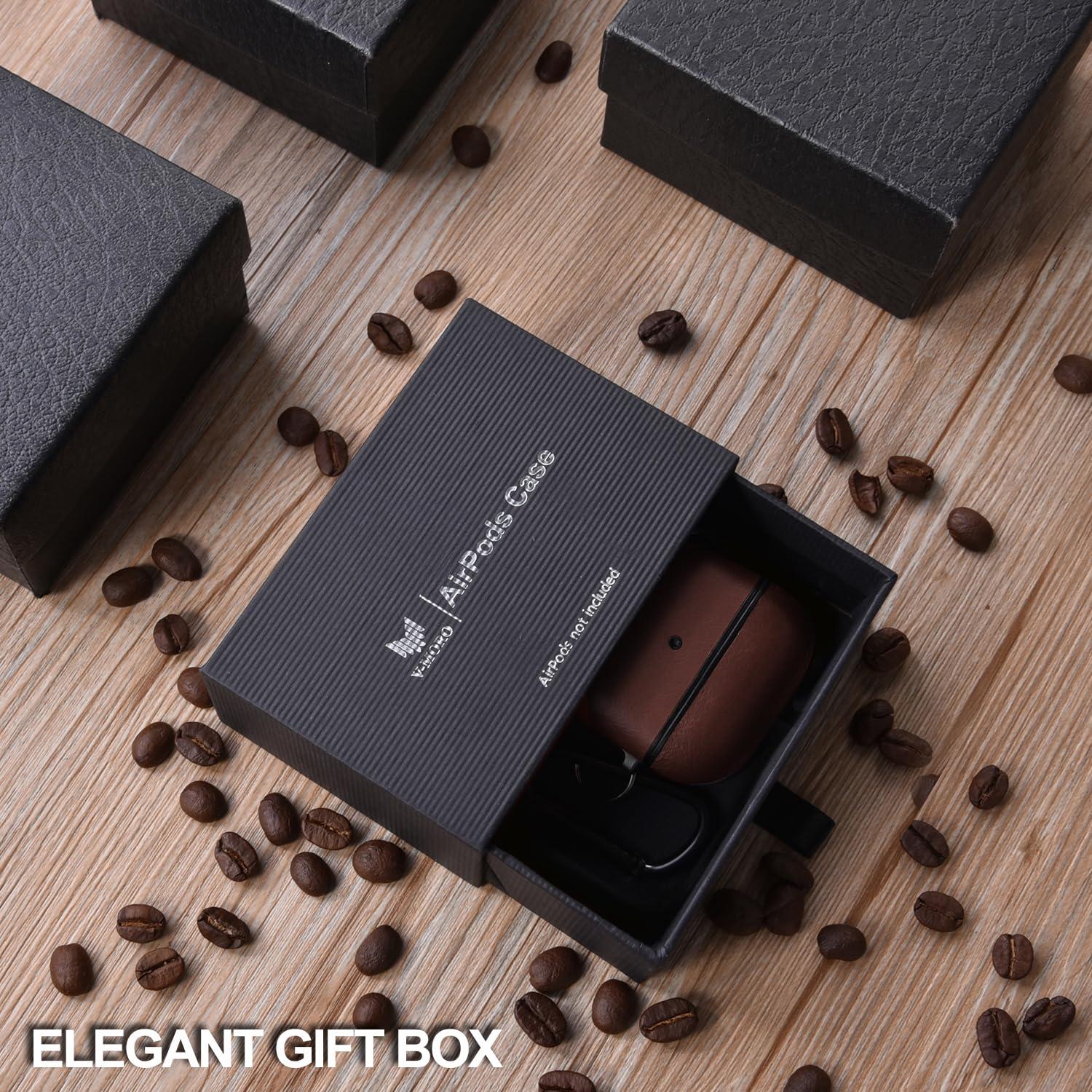 V-MORO V-MORO Compatible with Airpods 4 Case Cover Genuine Leather AirPod 4th Generation(2024) Case Men [Front LED Visible] iPod 4 Leather Hard Protective Covers Ear Skin Dark Brown