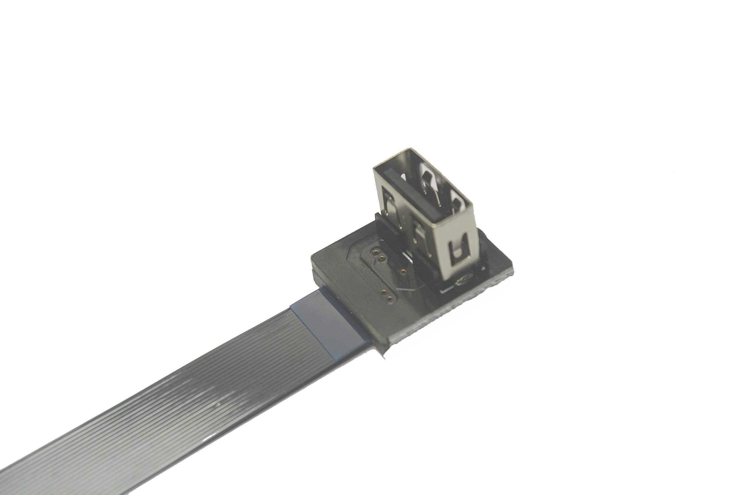 Permanent Short Flat Slim Thin Cable Micro USB 90 Degree Male Angle to Standard USB A Female 90 Degree up Angled Receptacle for sync and Charging Black (5CM, 1.95"-Micro Male-Standard Female)