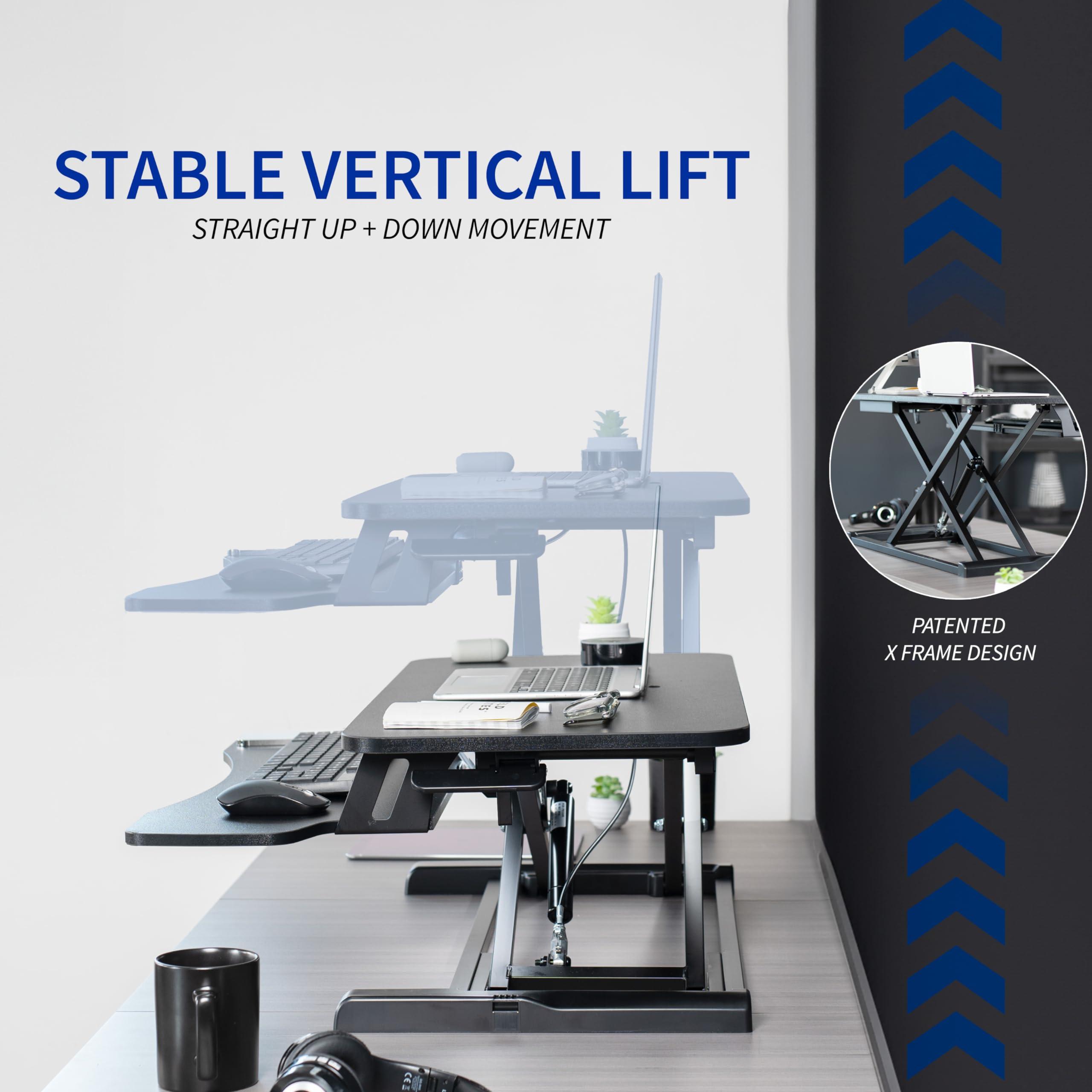 VIVO VIVO 38 inch Desk Converter, K Series, Height Adjustable Sit to Stand Riser, Dual Monitor and Laptop Workstation with Wide Keyboard Tray, White, DESK-V037KW