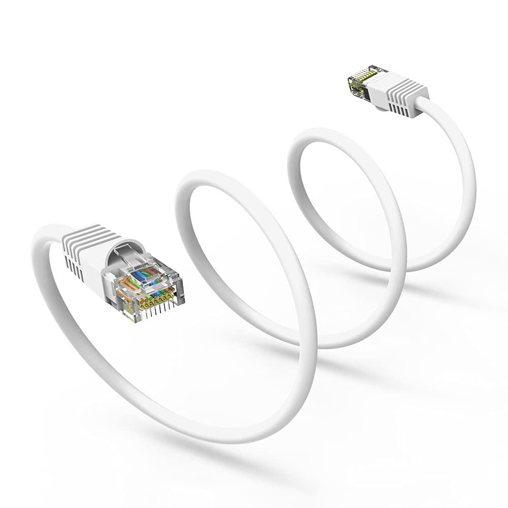 FireFold Cat6 Ethernet Patch Cable White 25ft, 550MHZ UTP 24 AWG Bare Copper Molded Snagless Half-Moon Boot Network Patch Cable with Connector High-Speed Internet Cable LAN Wire for Computer Networks