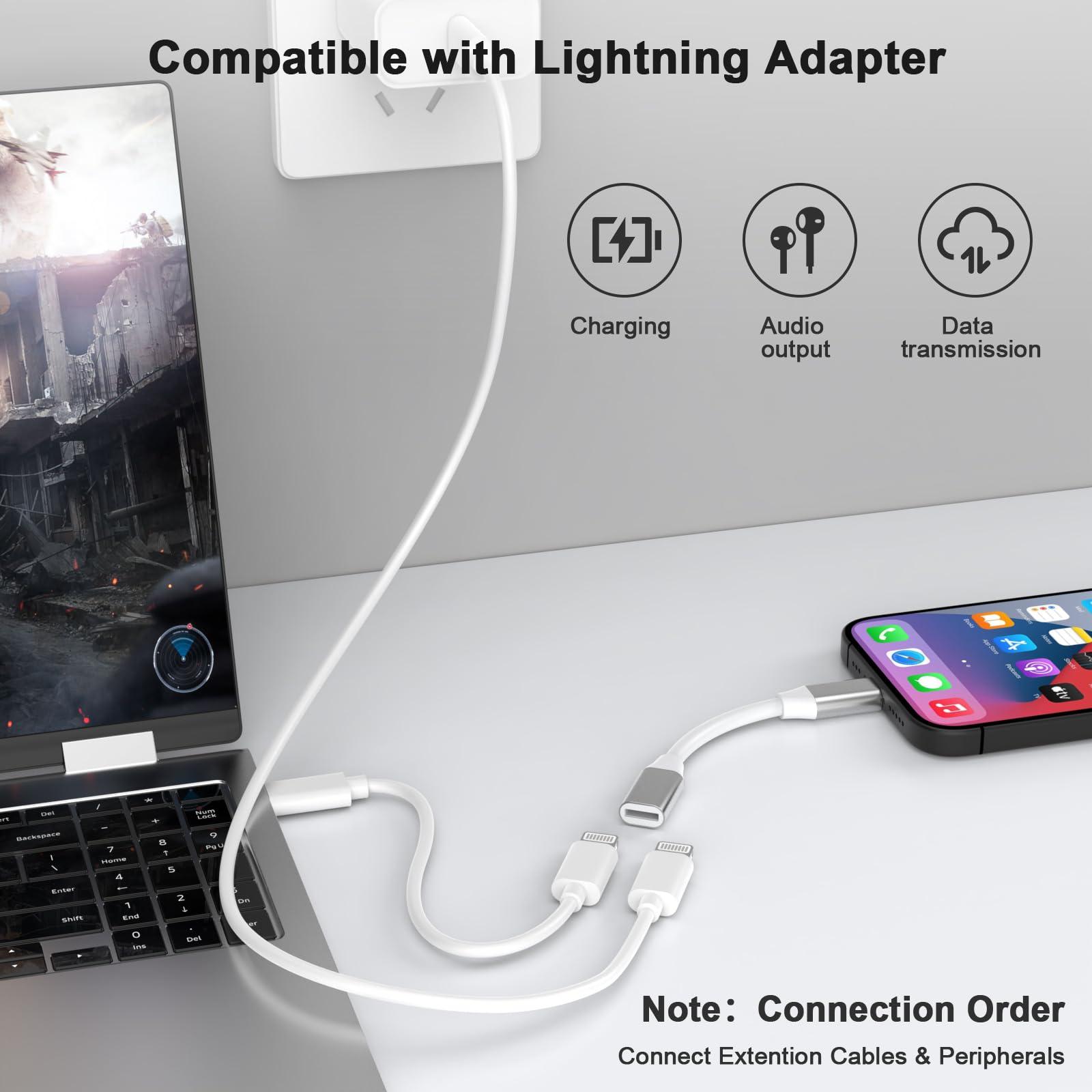 DESOFICON [Apple MFi Certified] 9cm Lightning Male to Lightning Female Charger Adapter,iPhone Extension Charging Adapter Cable Cord Connector Converter Dongle Compatible with iPhone 14 13 12 11 XS XR X 8 7 6