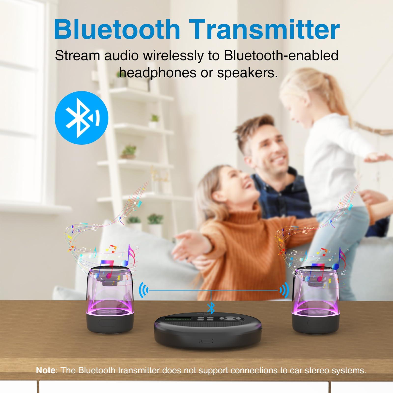 MEGATEK MEGATEK Portable CD Player with Dual Stereo Speakers and 60 Seconds Anti Skip, Personal Walkman CD Player for Car with Headphones, USB Port, Bluetooth and FM Transmitter, 2000mAh Rechargeable Battery