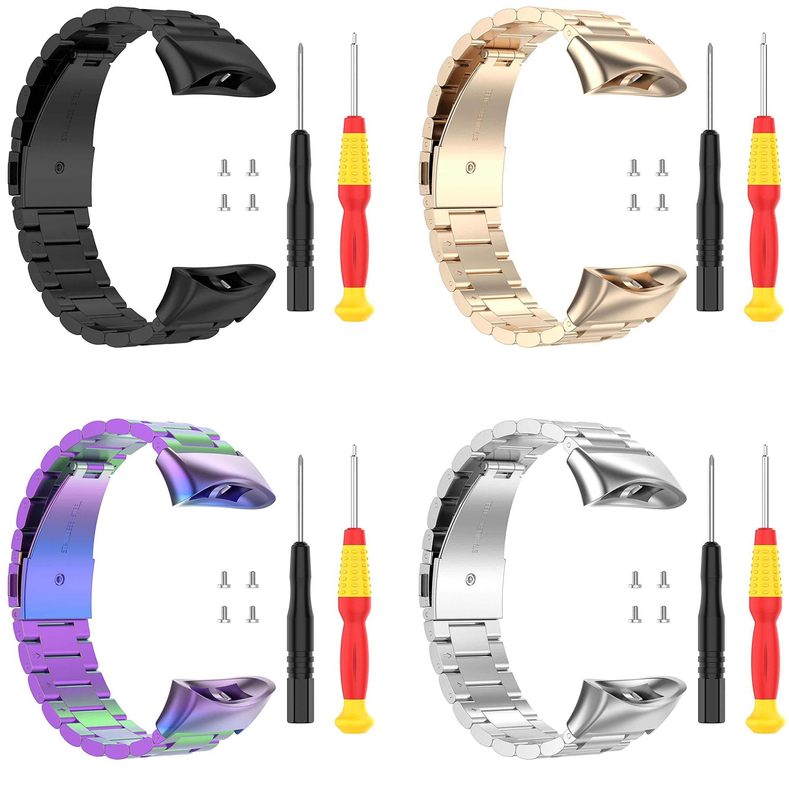 Bangyee Compatible with Garmin Forerunner 45, Forerunner 45S Watch Bands for Women Men, Stainless Steel Metal Replacement Band Straps Wristbands Bracelet for Garmin Swim 2, Forerunner 45 (Purple)