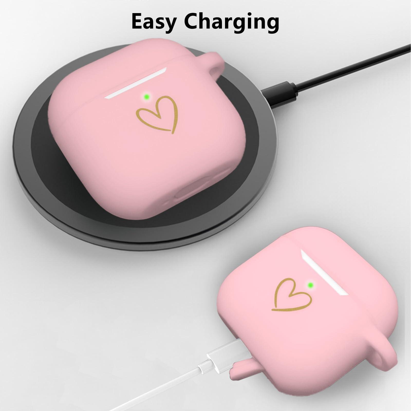 AIIEKZ AIIEKZ Compatible AirPods 4 Case Cover, Soft Silicone Case with Gold Heart Pattern for AirPods 4th Gen, Cute Butterfly Keychain for Girls Women (Pink)