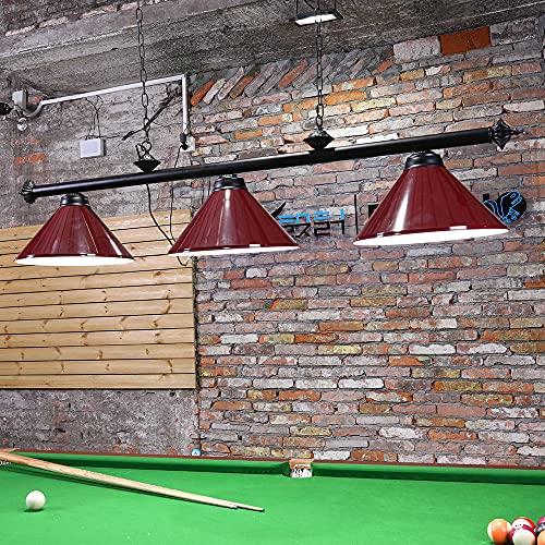 Wellmet Wellmet Pool Table Lights for 8'/9' Table with 3 Metal Shades, Billiard Lamp for Man Cave, Game Room, Kitchen Island Light for Restaurant Or Dining Room (Burgundy, 59 inch-3 Lights)