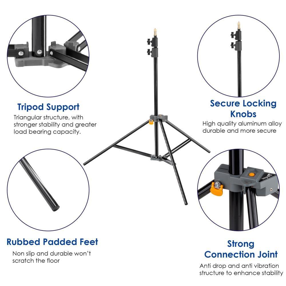 Impact Impact Link Interlocking Air-Cushioned Light Stand (7.9') - Heavy Duty 3-Section Light Stand for Photography, 8.8 lb Capacity, 5/8" Baby Pin, 3/8"-16 Thread for Studio Lighting, LED, Ring Lights