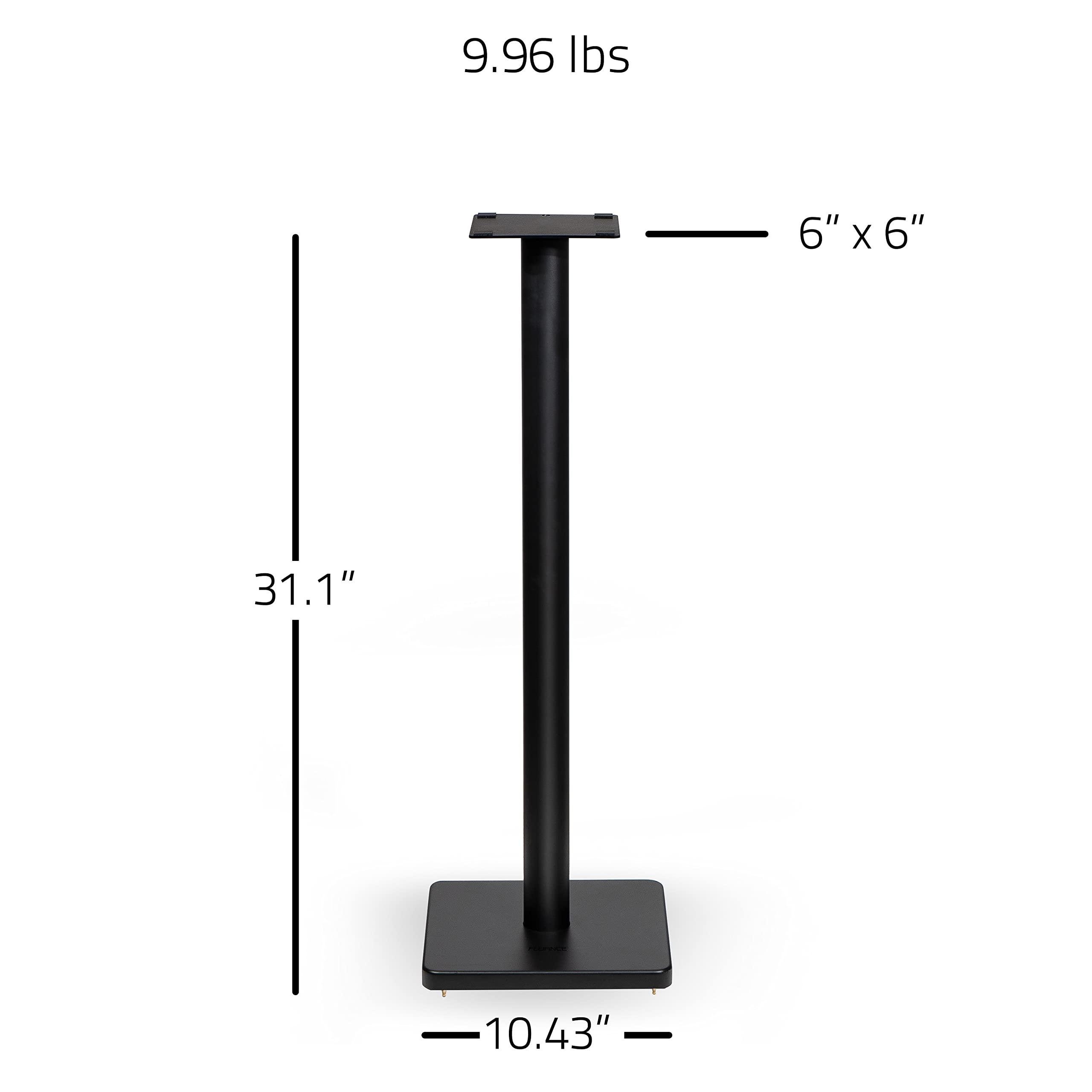 Fluance Fluance Floor Speaker Stands for Surround Sound and Bookshelf Speakers with Solid Construction, Adjustable Floor Spikes, Rubber Isolation Feet, Cable Management, Square Base - Matte Black/Pair (SS05S)