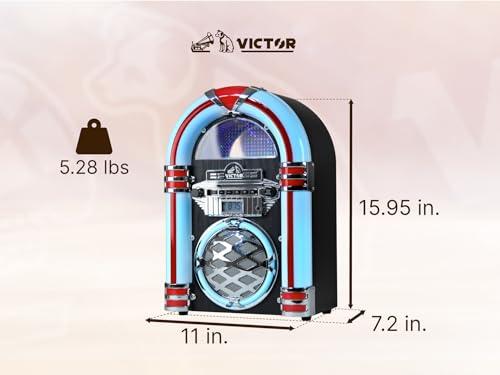 VICTOR VICTOR Wilshire Desktop Bluetooth Jukebox with FM Radio, Built-in Stereo Speaker and Multicolor LED Lighting, Black (VDTJ-1450-BK)