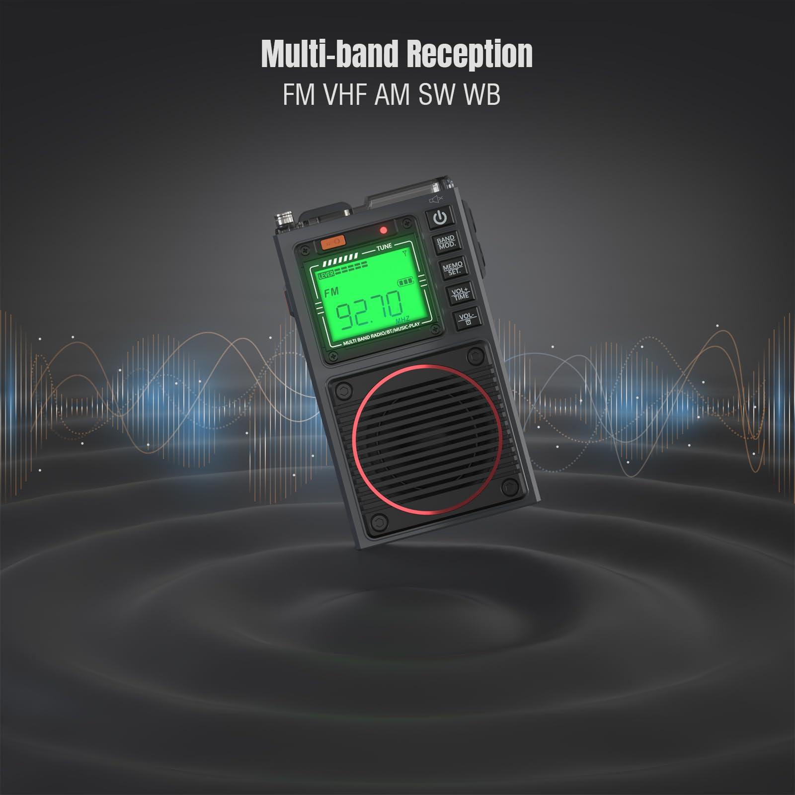 Raddy Raddy RF75A APP Control Shortwave Radio, Portable AM/FM/VHF/SW/WB Weather Radio, Pocket Radio Rechargeable w/ 9.85 Ft Wire Antenna