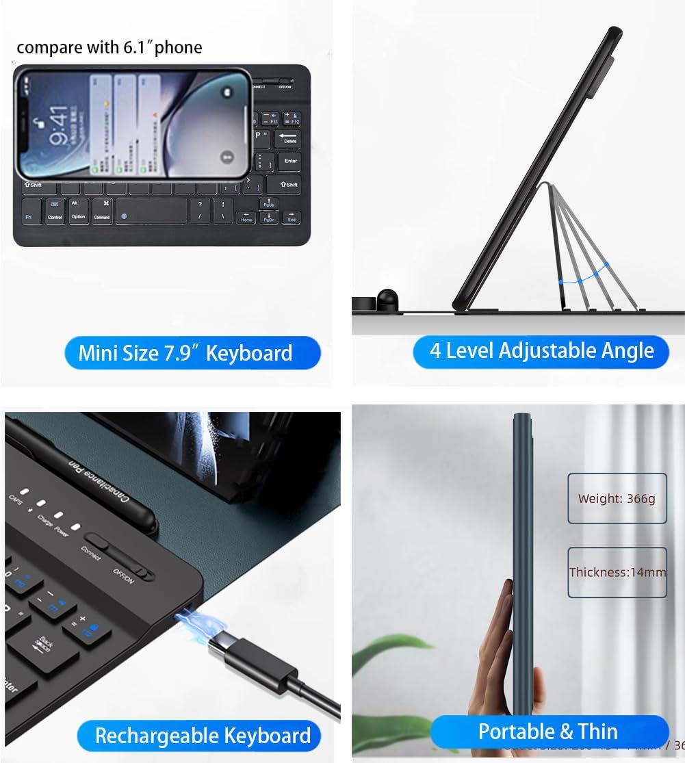 voppton voppton for Samsung Galaxy Z Fold 7 6 5 Keyboard and Mouse, Portable Mini 7.9 inch Bluetooth Keyboard with Leather Case and Capacitive Pen, 4 in 1 Set for Z Fold7 6 Accessories,Green
