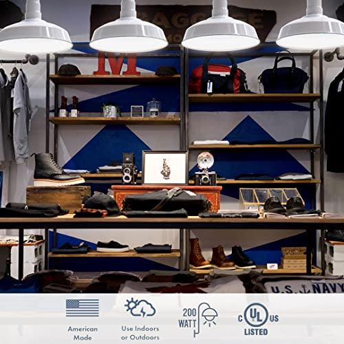 Steel Lighting Co. Steel Lighting Co. Carson Barn Light | Ceiling Mounted Pendant | 16 inch Dome | 12 inch Stem | Industrial Style Steel Light Made in America | White Exterior/White Interior