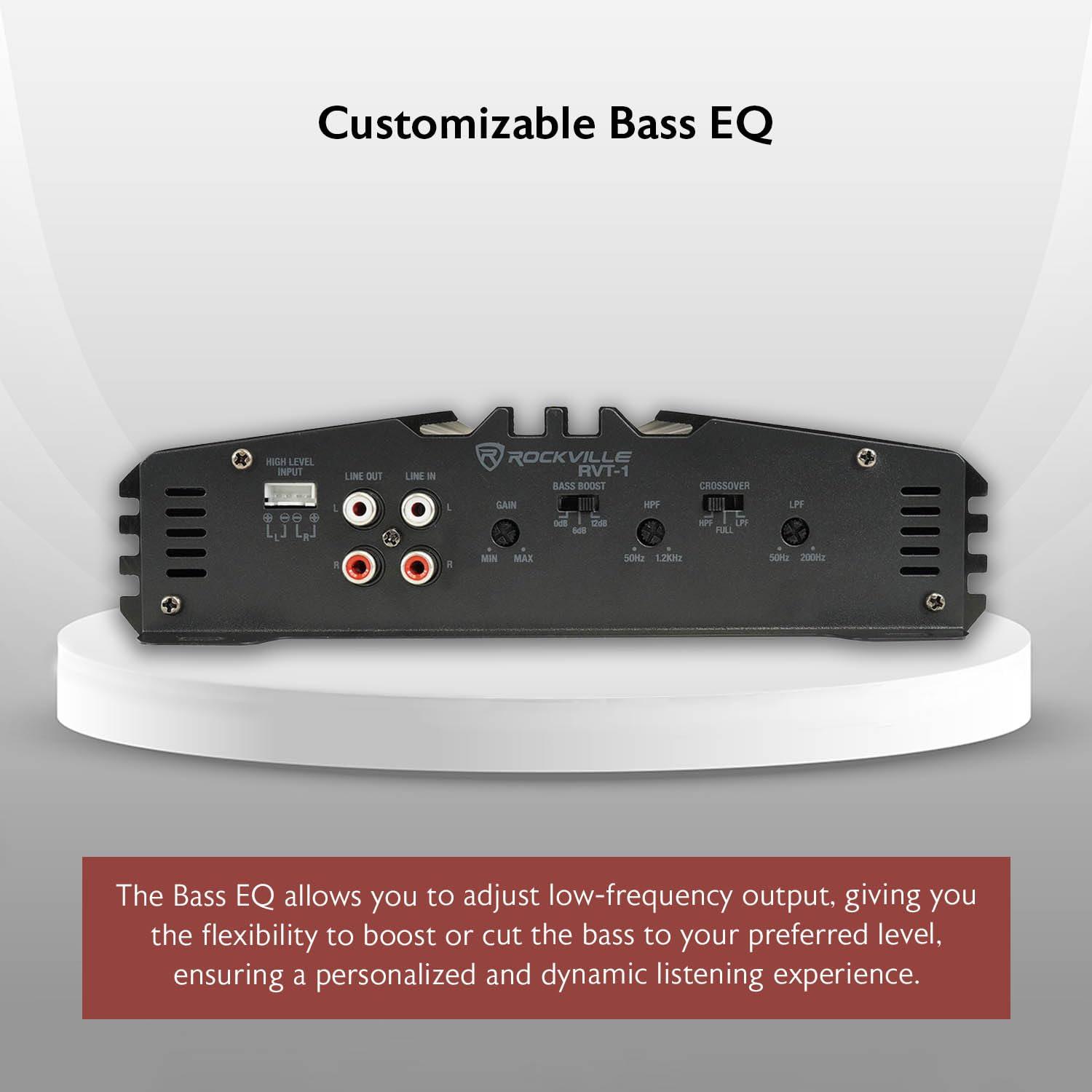 Rockville Rockville RVT-1 2-Channel Car Amplifier, 1000W Peak/250W RMS, Class-AB, MOSFET Power Supply, Bass EQ, Crossover, Perfect for Subwoofers and Car Audio