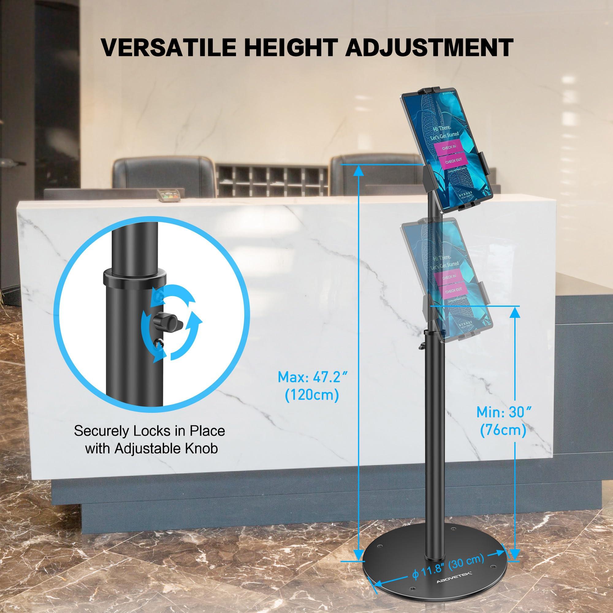 AboveTEK AboveTEK iPad Kiosk Floor Stand - Height Adjustable POS Tablet Floor Stand, 360 Swivel Universal Locking Holder for 7.9"-11" iPad/iPad Air/Samsung - Anti-Theft Security Stand for Retail, Business