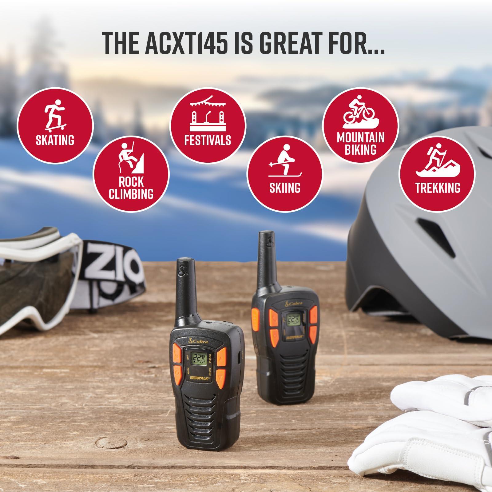 Cobra Cobra ACXT145 Compact and Lightweight Walkie Talkies for Adults & Compatible Cobra Surveillance Headset: Rechargeable, 22 Channels, Long-Range, 2 Two-Way Radios, 2 Headsets, Black/Orange