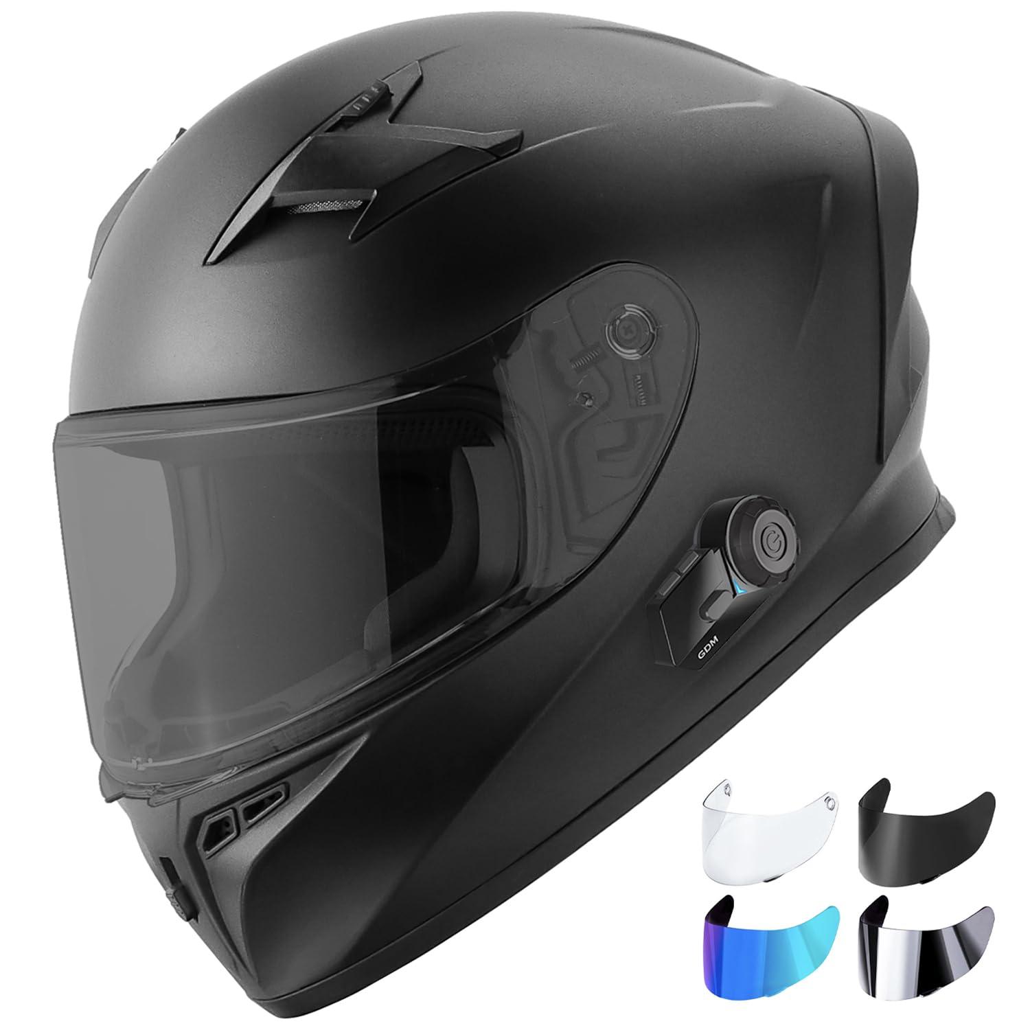GDM Bluetooth Motorcycle Helmet, Black (Small)