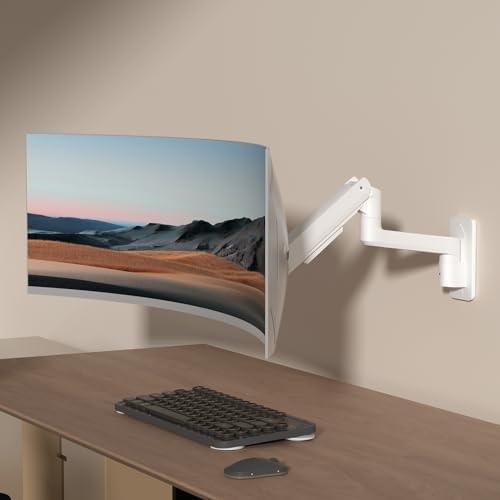 PUTORSEN PUTORSEN 17-49 inch Premium Ultrawide Monitor Wall Mount, Heavy Duty Single Wall Mount Monitor Arm up to 44lbs, Fully Adjustable Single Wall Monitor Arm Wall Mount Stand, VESA 75/100/200,White