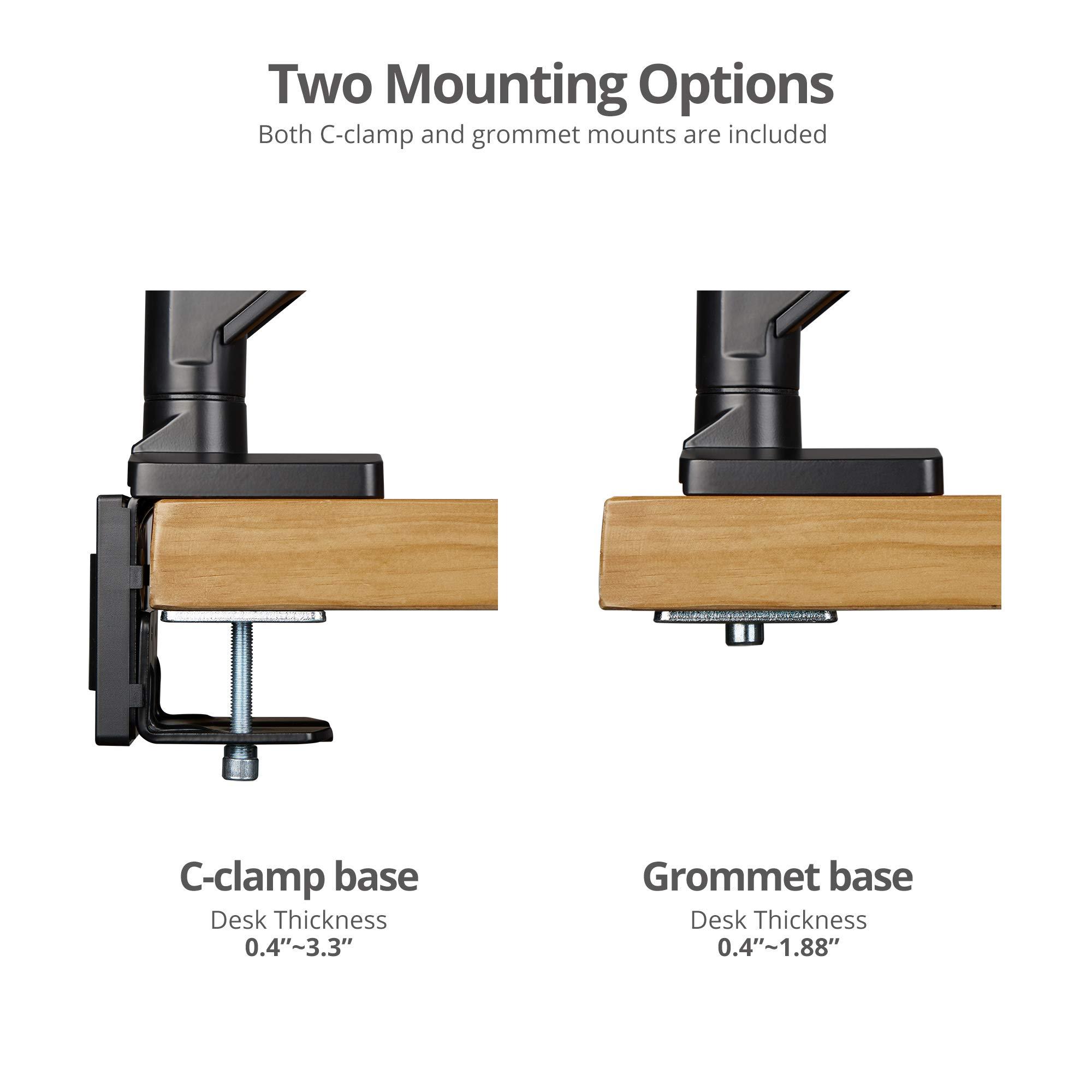 SIIG SIIG Single Monitor Desk Mount, 17\" to 43\", Heavy-Duty Premium Gas Spring, Fits Flat/Curved/Ultrawide Monitor, Load 33 lbs Max, VESA 75x75 100x100, 200x200, C-Clamp and Grommet Base (CE-MT2Z11-S1)
