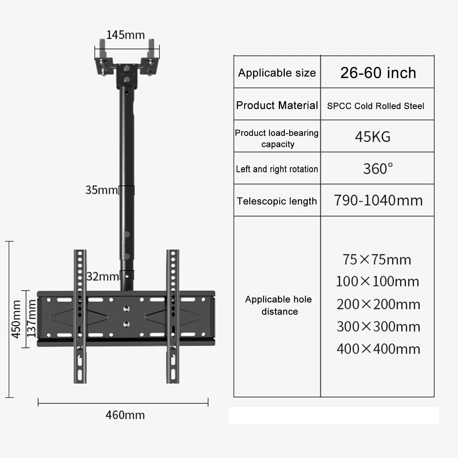 EoxinDm Wall Mount TV Bracket, 360 Deg Rotation Tilt Swivel TV Mount, Ceiling TV Mount, Fits 26-60 Inch TVs, VESA Max 400x400mm, Load 50Kg/110Lbs (Size : 4M) (Size : 3M)