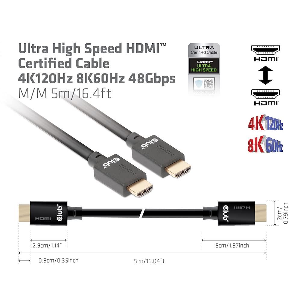 Club 3D Club 3D CAC-1375 Ultra High Speed HDMI 2.1 Certified Cable 4K 120Hz 8K 60Hz M/M 5m - 16.6ft