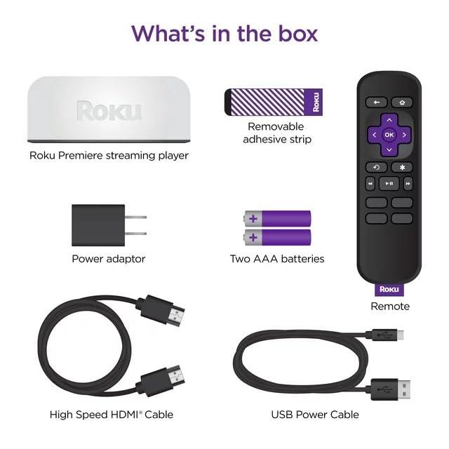 Roku Roku 3920RW-SW Premiere, 4K/HDR Streaming Media Player, Wi-Fi Enabled, with Premium High Speed HDMI Cable and Simple Remote
