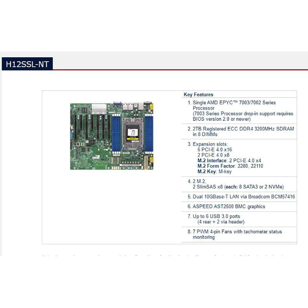 DirectNine Basics H12SSL-NT Industrial Package Motherboard for Single-Socket Server EPYC7002 Gigabit Ethernet Port Supports 4GPU IPFS
