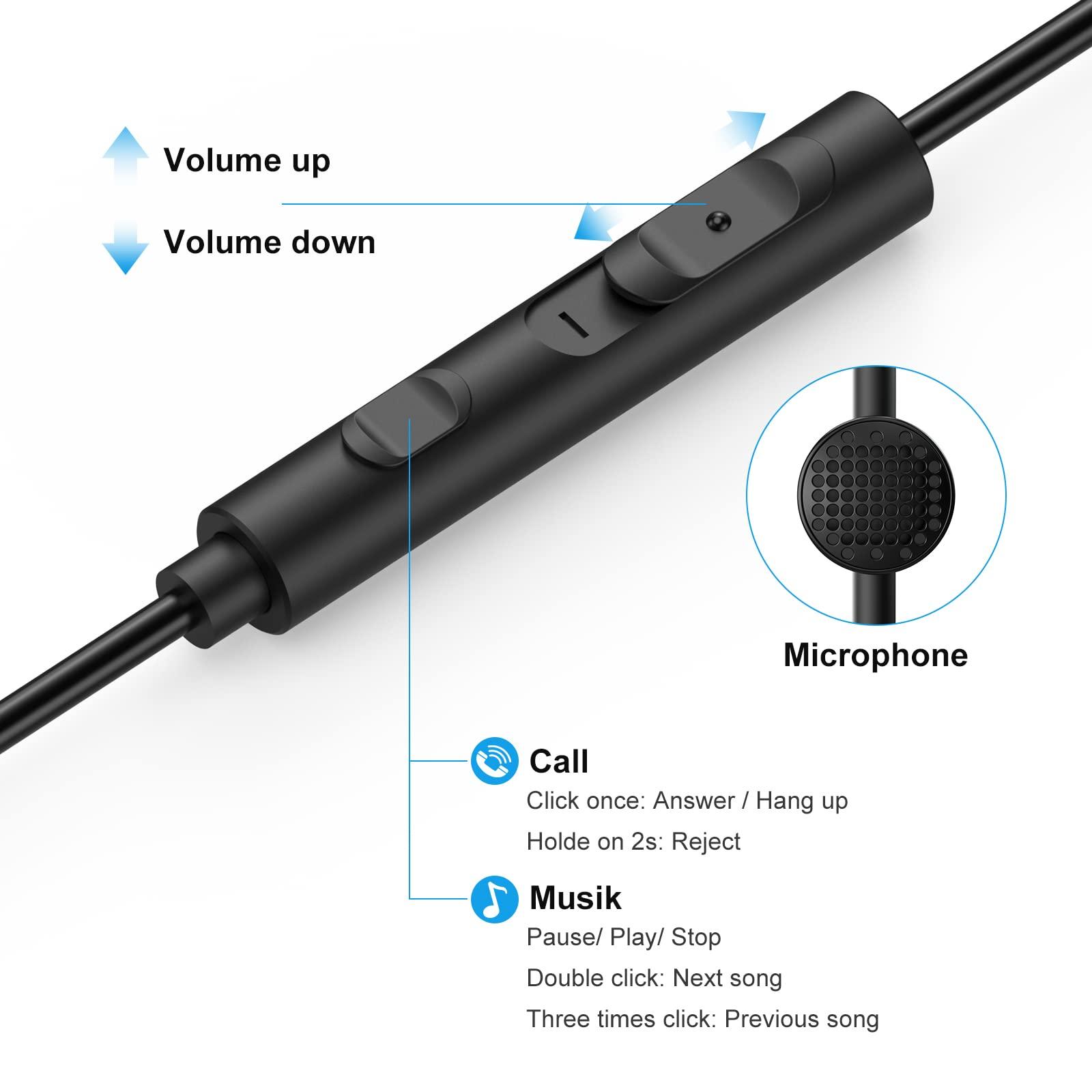 1Mii 1Mii Wired Earbuds with Microphone & Volume Control, in-Ear Headphones Magnetic with Deep Bass, Noise Isolating, High Sound Quality Earphones with 3.5mm Jack for Phone, Android, PC, iPad, MP3(Black)