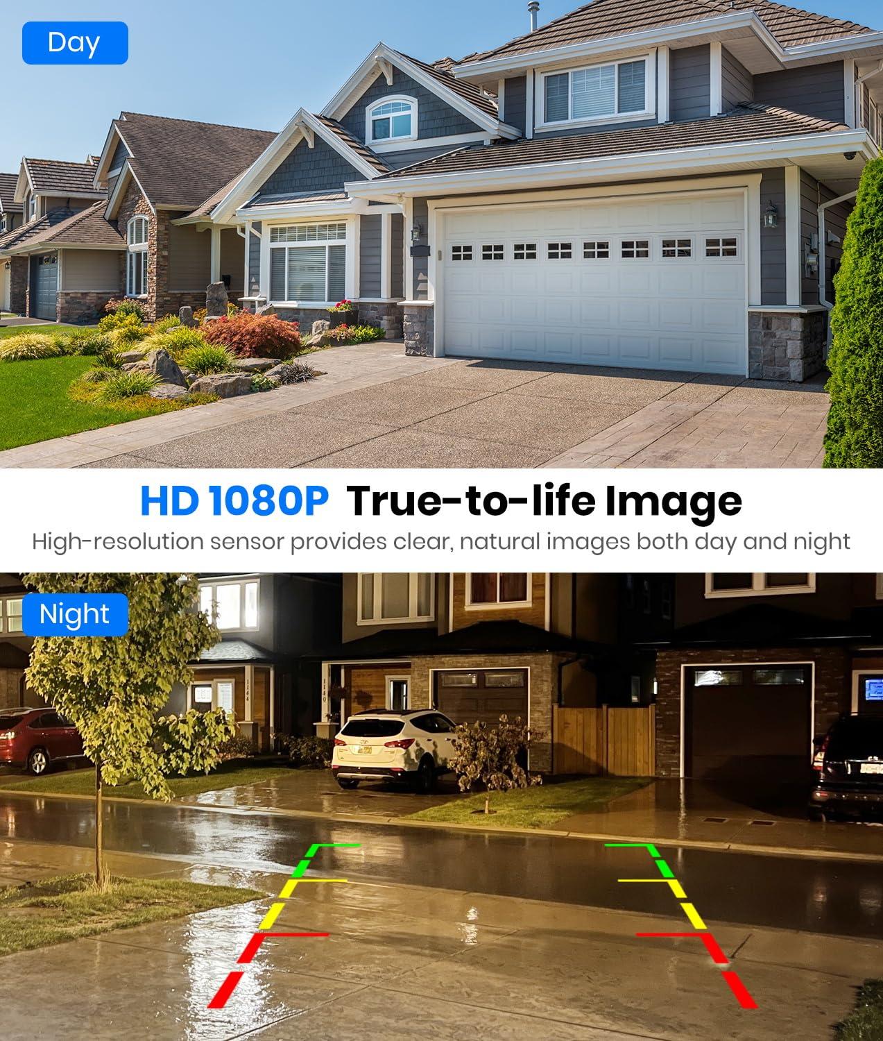 AUTO-VOX AUTO-VOX Solar Wireless Backup Camera with 5" 1080P Monitor: 5000mAh Battery 2 Mins DIY Installation & 2 Split Screen Back Up Camera, IP69K Waterproof Reverse Camera for Car, Van, SUV, Truck, Trailer