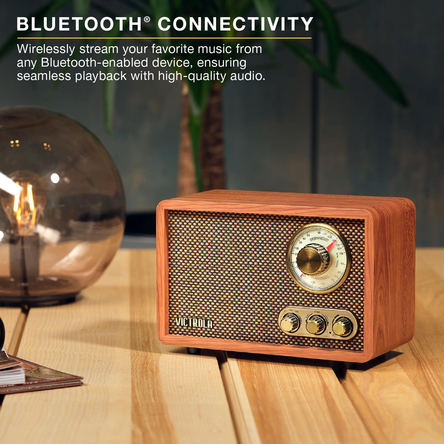 Victrola Victrola Retro Wood Bluetooth Radio with Built-in Speakers, Elegant & Vintage Design, Rotary AM/FM Tuning Dial, Wireless Streaming, Espresso
