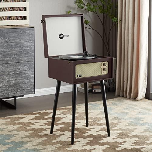 arkrocket Arkrocket Discovery II 3-Speed Bluetooth Record Player Retro Console Turntable with Built-in Speakers and Removable Legs (Brown)