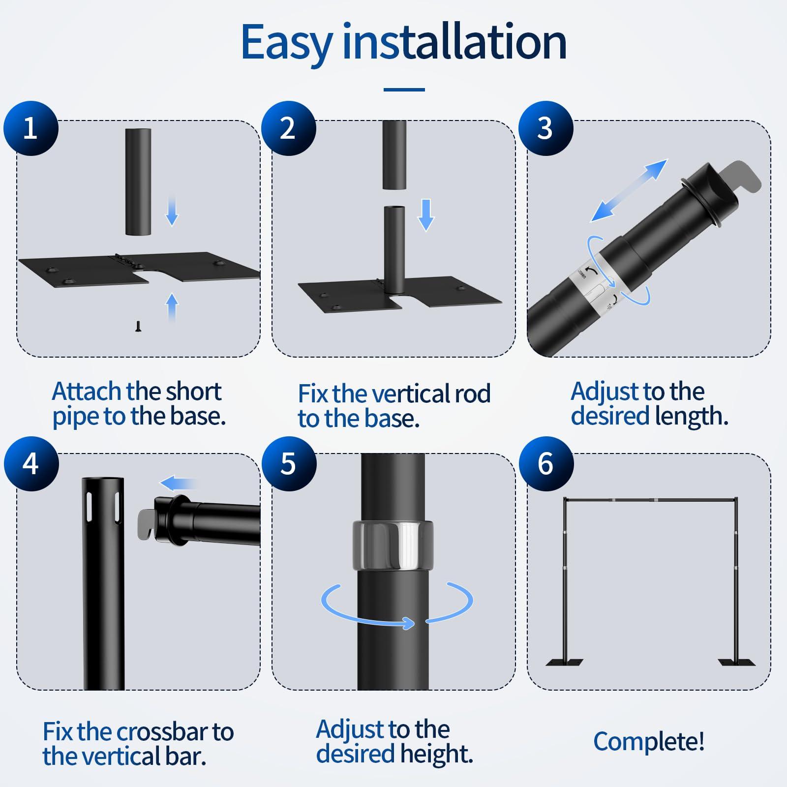 Qoolfoto Qoolfoto Pipe and Drape Backdrop Stand, 10x10ft Heavy Duty Adjustable Background Frame with Metal Base, Back Drop Holder for Parties Photography Wedding Photoshoot Decoration - Black