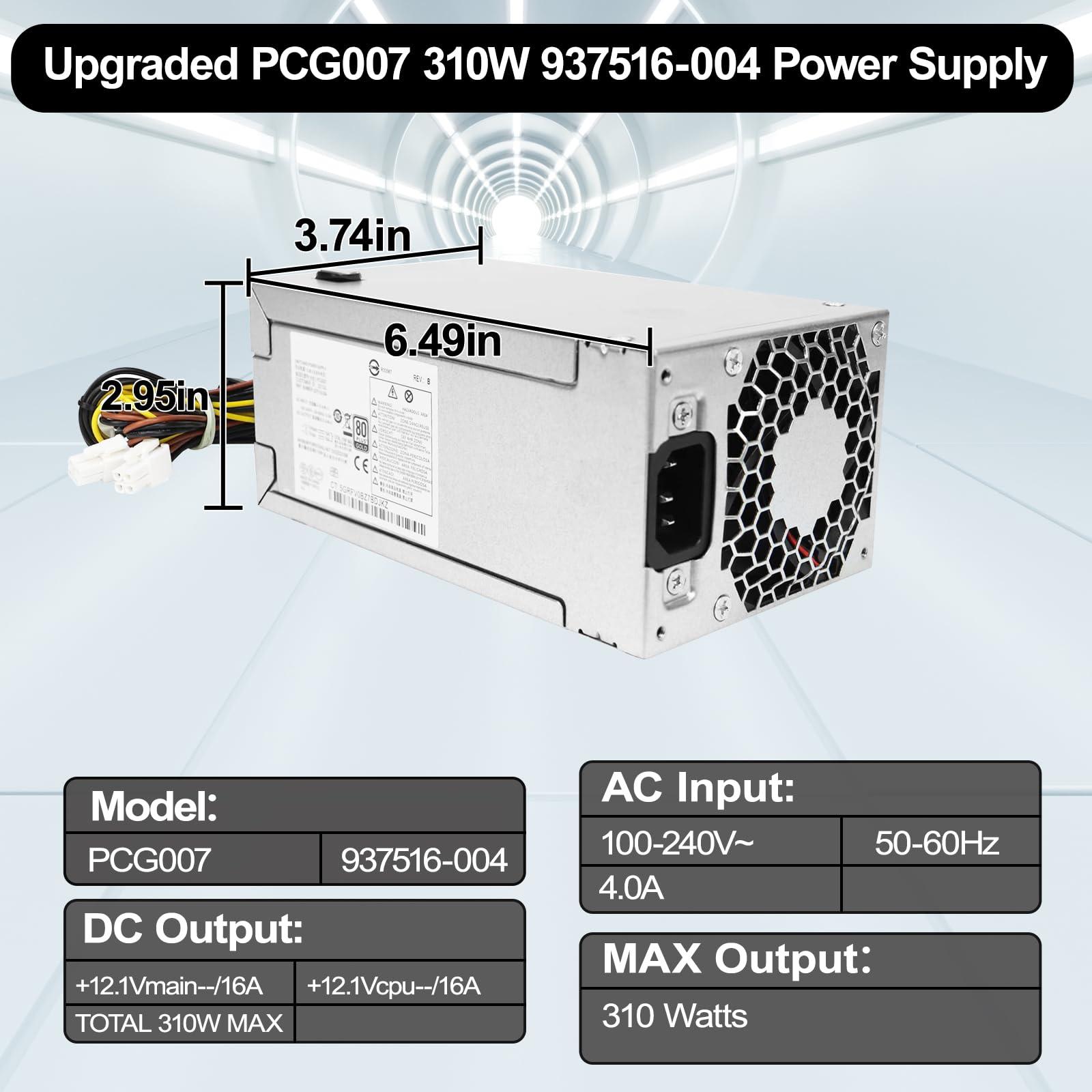 LXun LXun Upgraded PCG007 937516-004 310W Power Supply Compatible with HP ProDesk 280 288 480 G3 MT, Compatible with HP 400G4 282G3 SFF 901772-004 DPS-310AB-1A PSU Power Supply