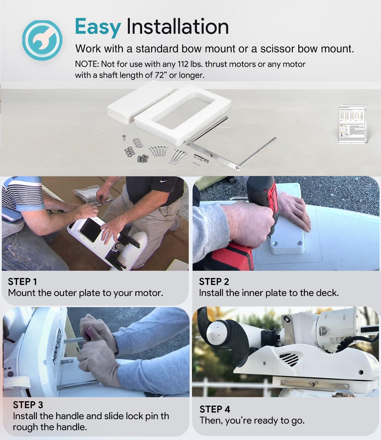 sixcow 1854054 RTA-54 for Minn Kota Composite Quick Release Bracket Mounted Plate for Riptide Electric Steer Trolling Motor Terrova, Ulterra, PowerDrive V2 & Deckhand 40