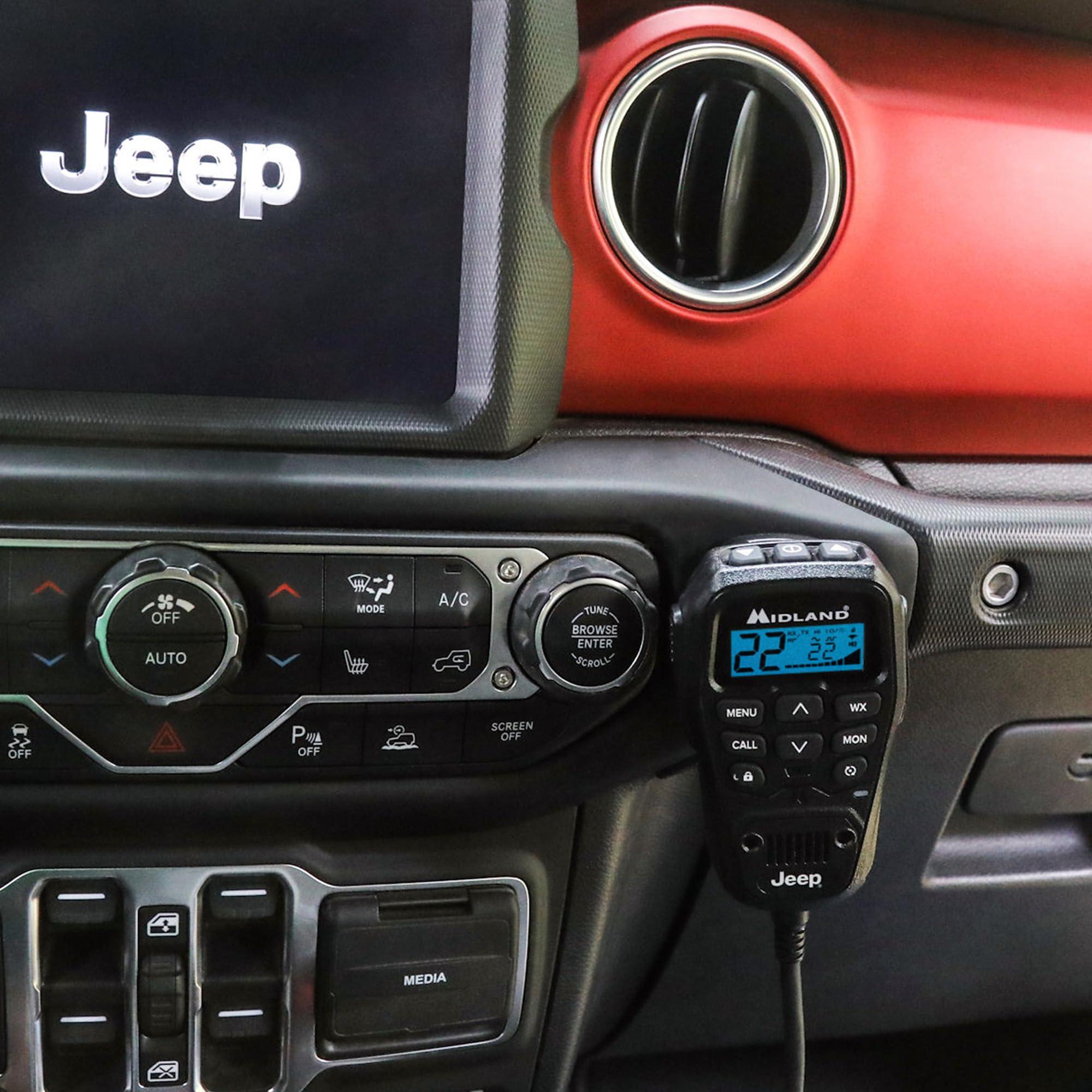 Midland Midland MXT275 Jeep Branded MicroMobile GMRS Radio 15 Watts Two-Way Radio with Integrated Control Microphone Overland Tractors Detachable External Magnetic Mount Antenna - 8 Repeater Channels