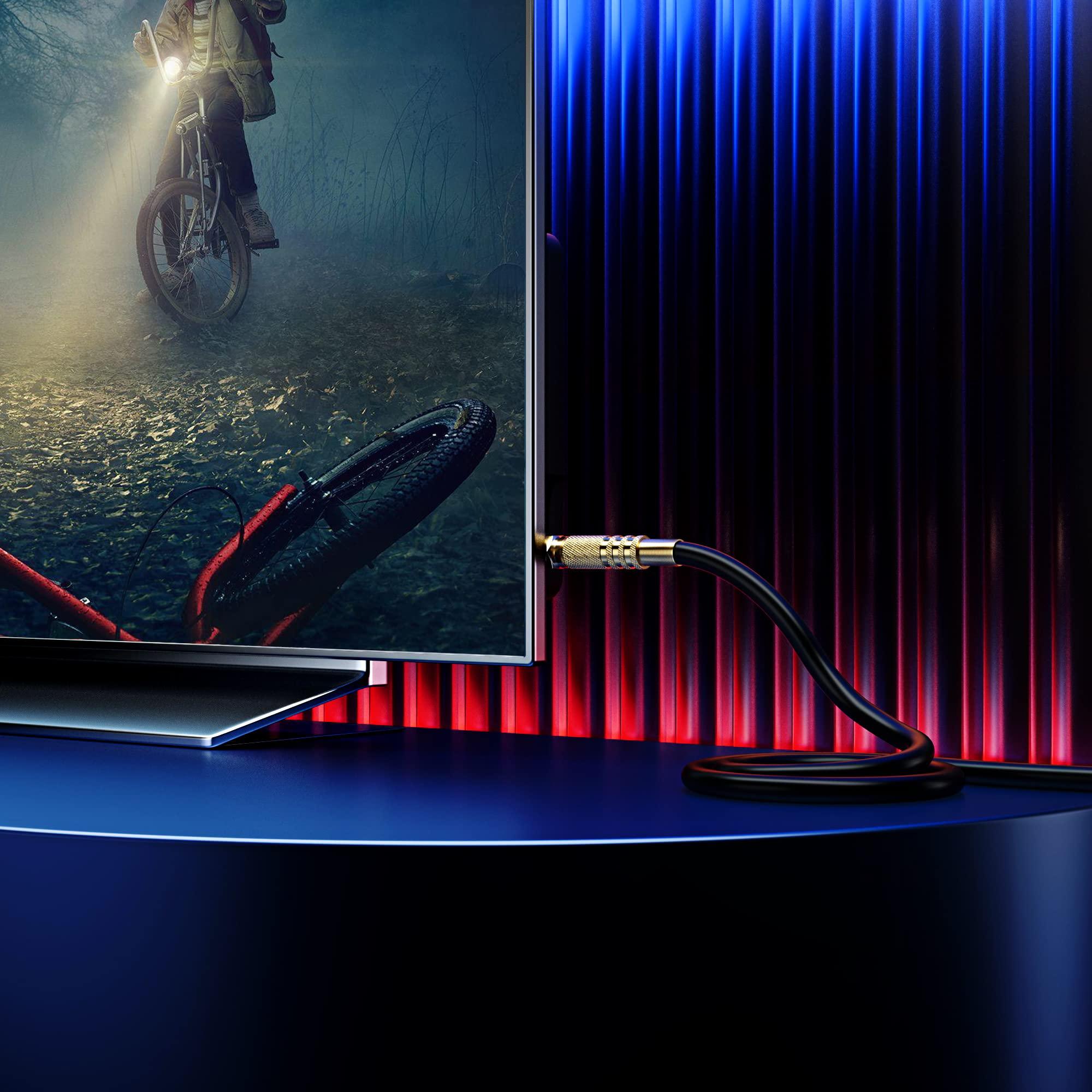 Maximm RG6 Quad Shield Coaxial Cable 30 Feet, 90 Degree Angled Cable Cord for TV Cable Wire, Coax Cable 30 Ft