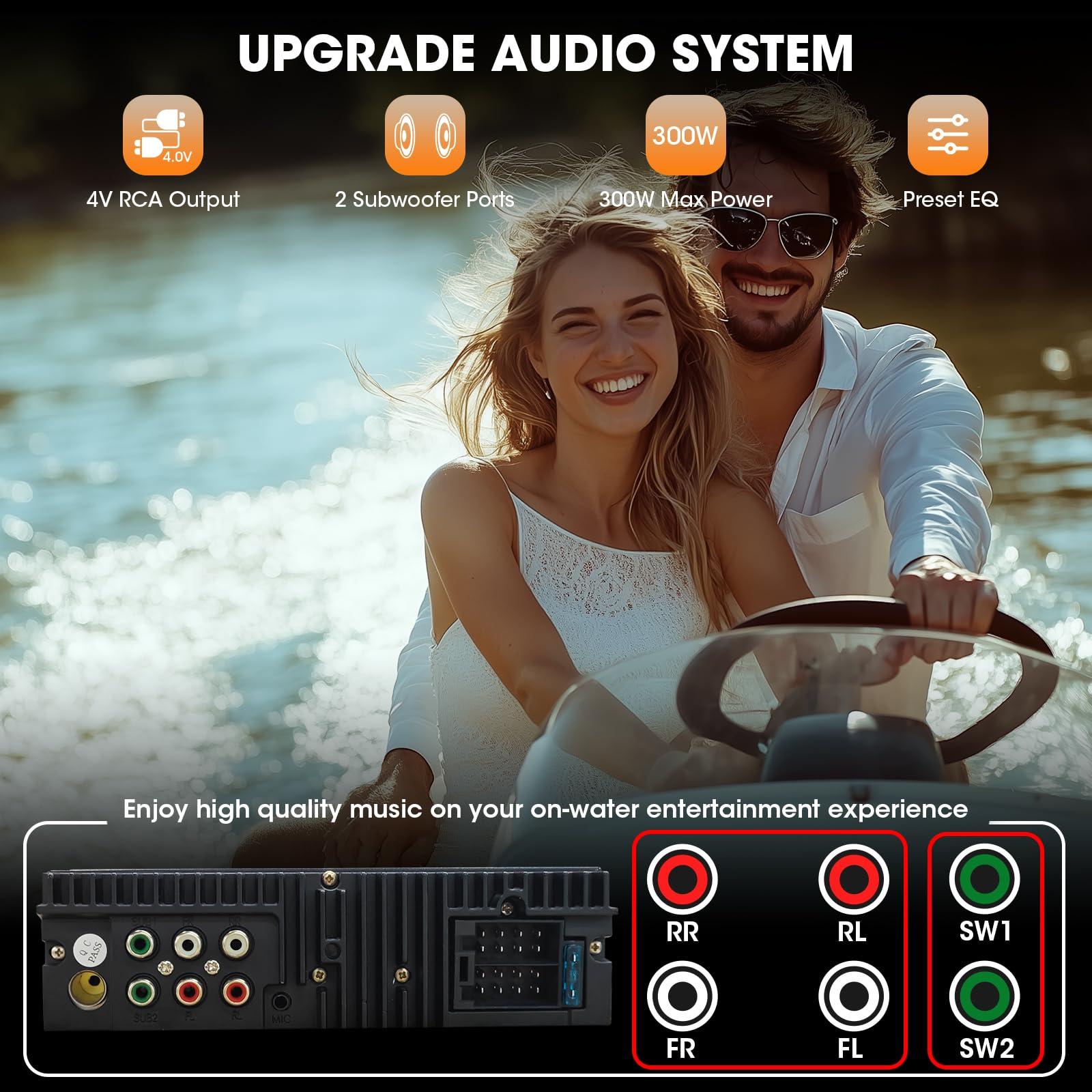 VOXXBASS Bluetooth Marine Stereo Single Din - Boat Radio Receiver - Digital LCD Screen AM FM USB 2.1 A Charging AUX-in 4 Volts Preamp Outputs 2 Subwoofer Ports Remote Control