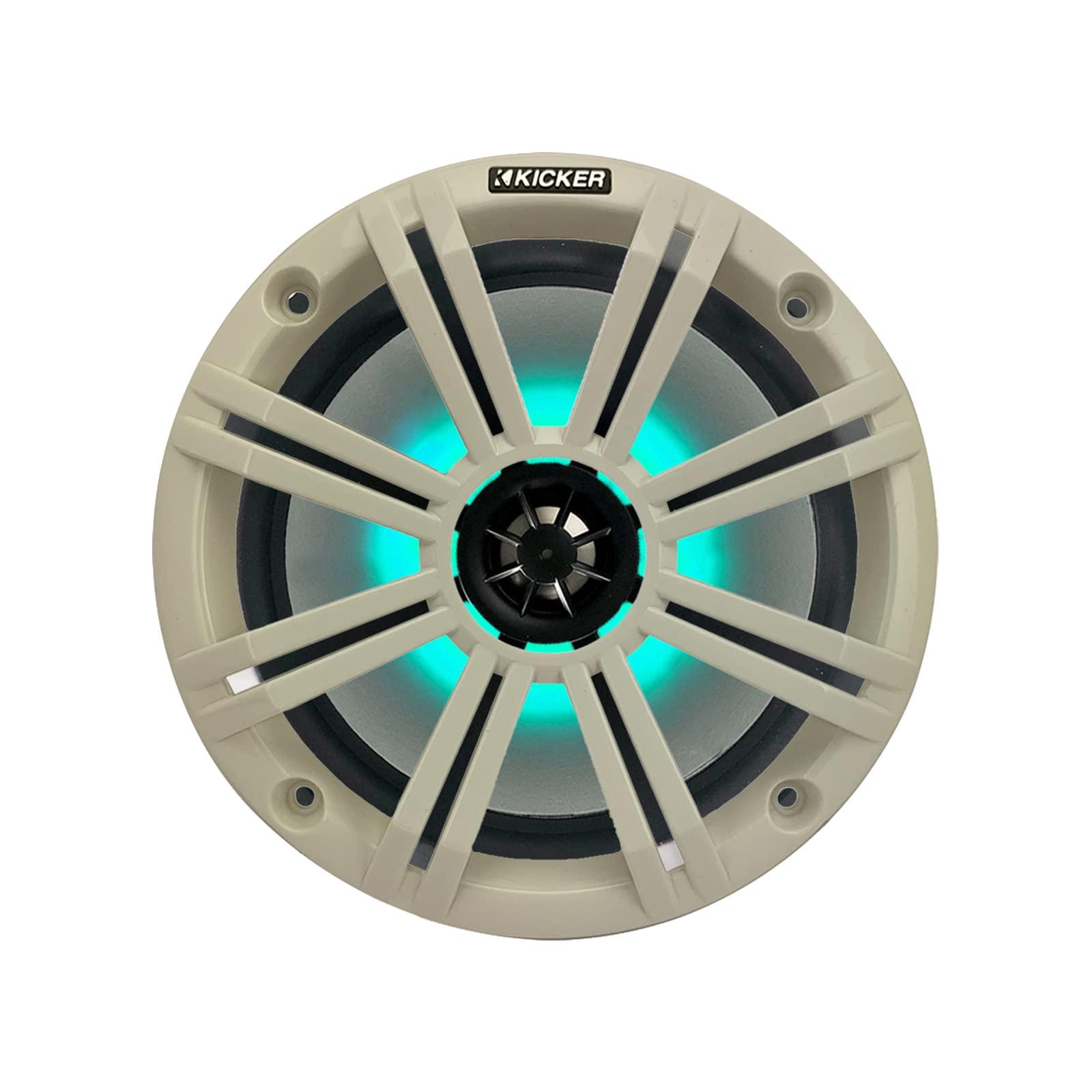 KICKER 2 Pair (Qty 4) of Kicker 8" 2-Way 300 Watts Max Power Coaxial Marine Audio Multicolor LED Speakers with White Grilles, 50-Feet 16-Gauge Speaker Wire