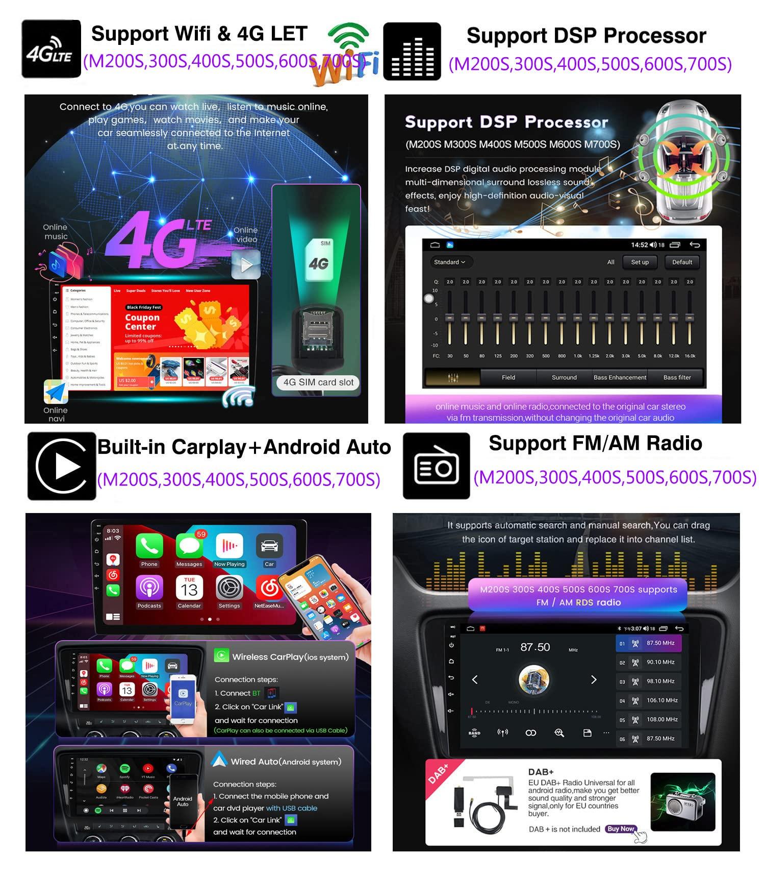 Charmstep 9\" Android Car Radio Navigation GPS for Toyota Vios Yaris 2007-2012 Car Stereo Multimedia Player Support Carplay/Bluetooth/WiFi/Mirror Link/Steering Wheel Control+Backup Camera,M400s/4+64g