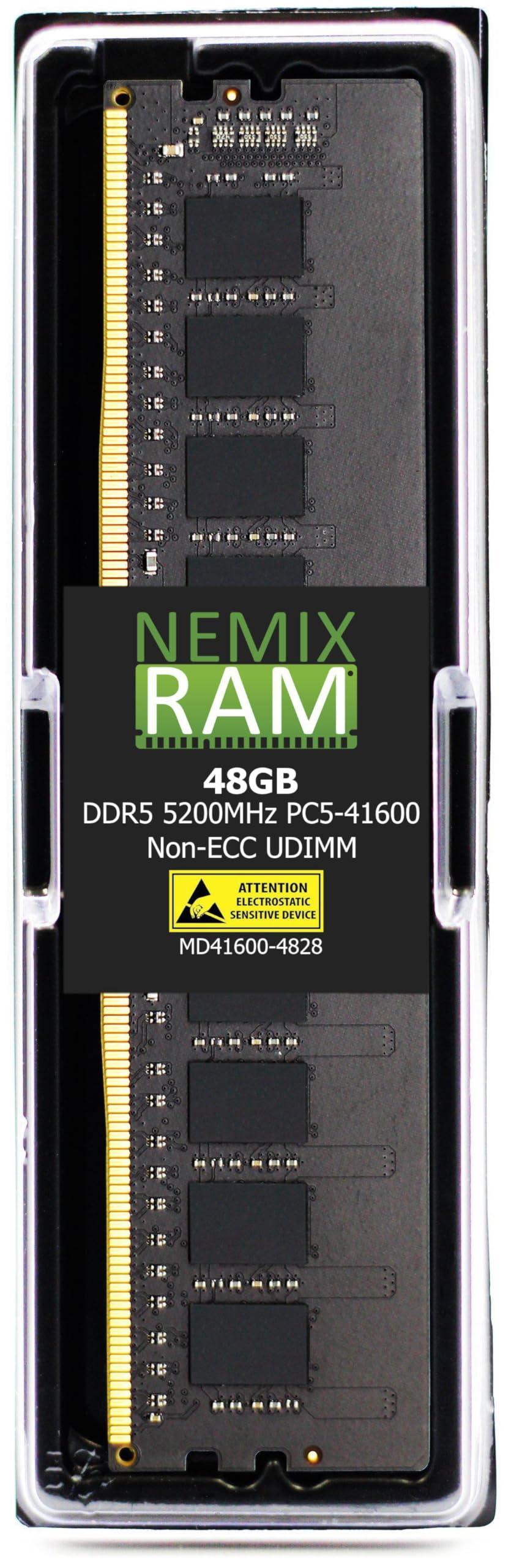 NEMIX RAM NEMIX RAM 48GB (1X48GB) DDR5 5200MHZ PC5-41600 2Rx8 1.1V 288-PIN Non-ECC Unbuffered UDIMM Desktop PC Memory