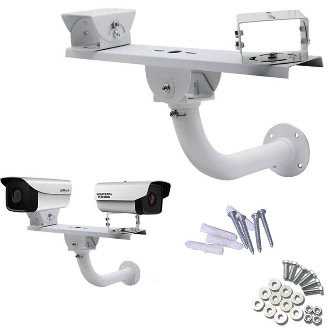 Rosebe Security Camera Mount Holder Double Surveillance Camera L Type Metal Steel One to 2 Horizontal Cross Bar Dual Camera Mount Bracket Extension Bar Horizontal Arm L Shape Wall Mounting 2 Base Bracket