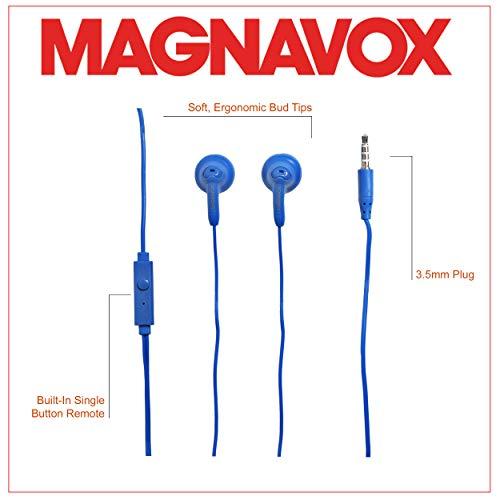 Magnavox Magnavox MHP4820M-BL Gummy Earbuds with Microphone in Blue | Available in Pink, Purple, White, Black, & Blue | Earbuds Gummy | Extra Value Comfort Stereo Earbuds | Durable Rubberized Cable |
