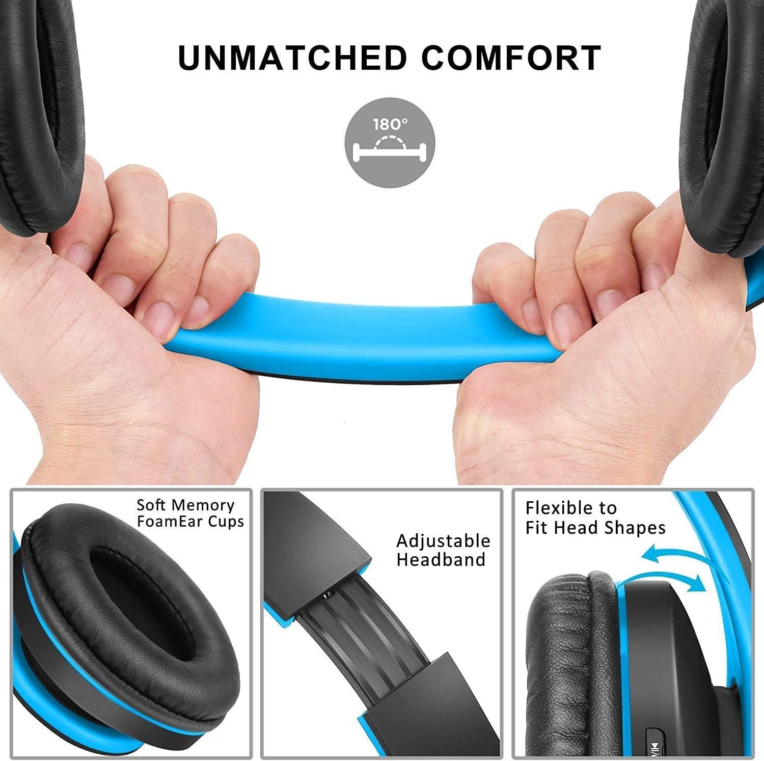 ZIHNIC ZIHNIC Bluetooth Headphones, Foldable Wireless and Wired Stereo Headset Micro SD/TF, FM for Cell Phone,PC,Soft Earmuffs &Light Weight for Prolonged Wearing (Black/Blue)