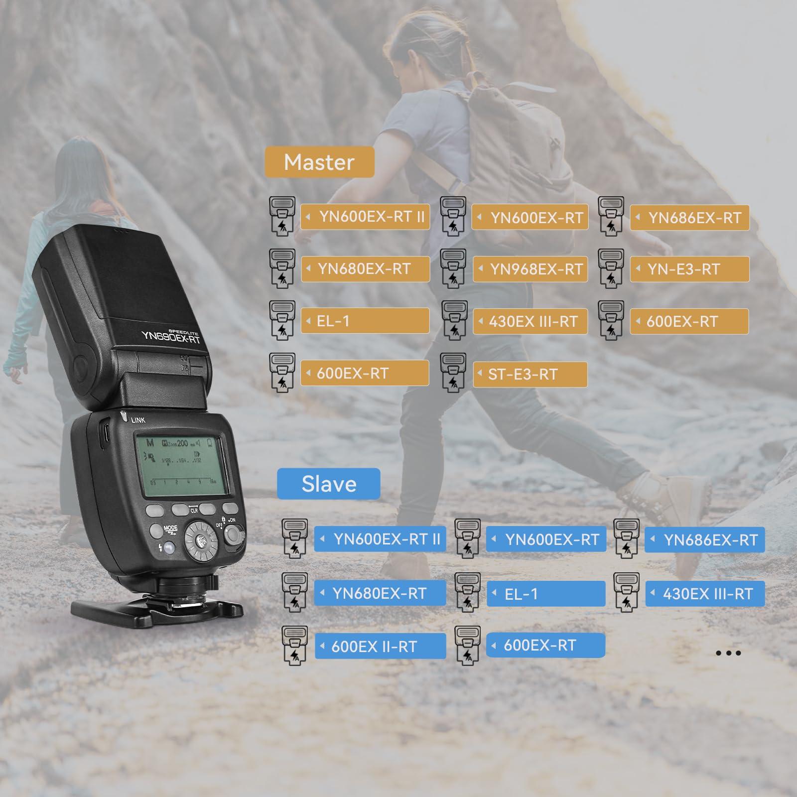 YONGNUO YONGNUO YN690EX-RT Wireless Flash Speedlite, GN60 TTL HSS 1/8000s Optical Master and Slave Camera Flash for Canon, 2000mAh Li-ion Battery with Type-C Charging Interface